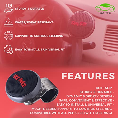 SARTE SA04KB4 Universal Car Steering Knob Wheels Spinner Knob, 360° Rotation Steering Wheel Knob, Car Power Handle Spinner, Silicone Rubber Grip (RANDOM DESIGN | Red) - Image 4