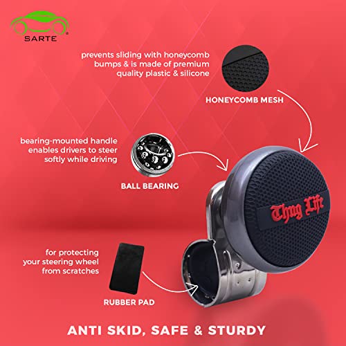SARTE SA04KB4 Universal Car Steering Knob Wheels Spinner Knob, 360° Rotation Steering Wheel Knob, Car Power Handle Spinner, Silicone Rubber Grip (RANDOM DESIGN | Red) - Image 5