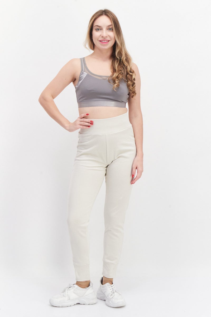 NA-KD Women Solid Basic Tapered Pull On Jogger Pants, Light Beige - Image 2