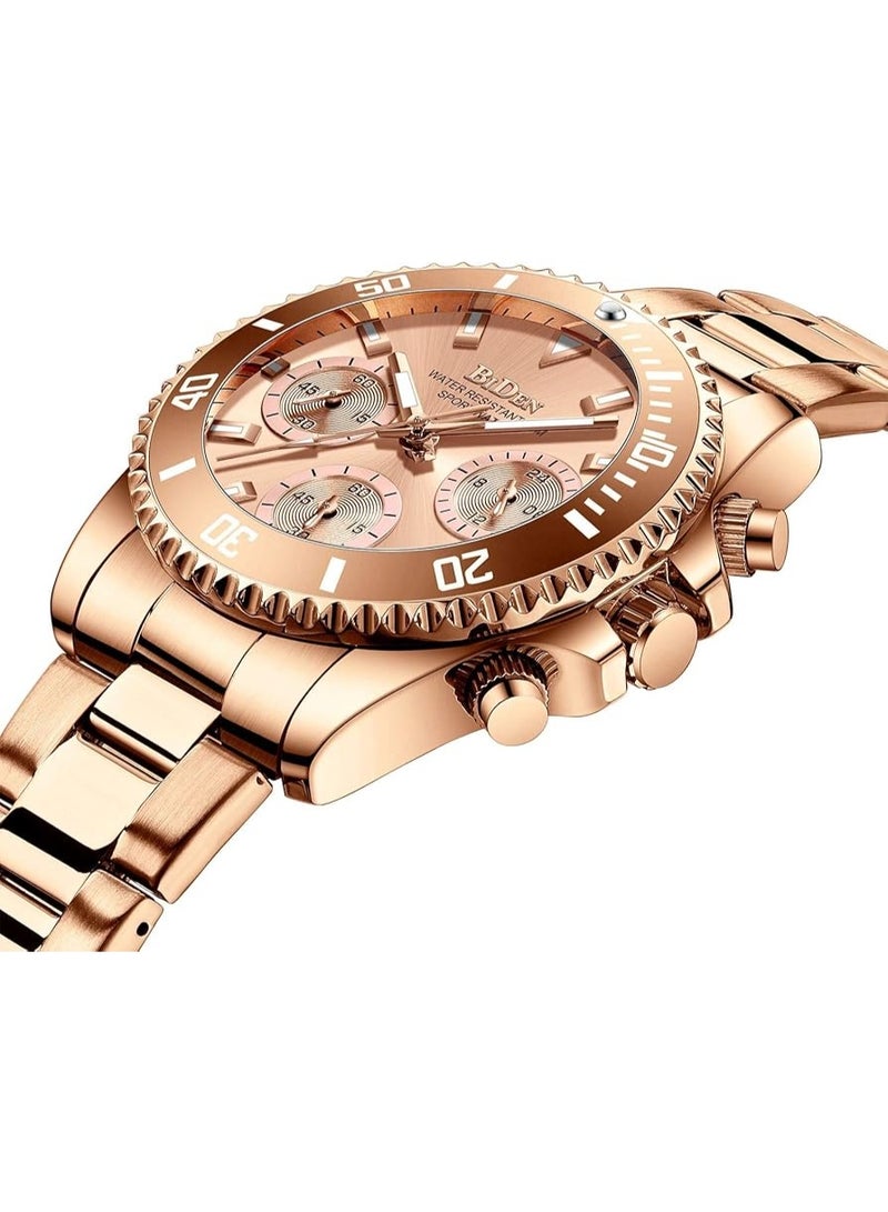 BIDEN Women Elegant Chronograph Rotatable Bezel Mineral Glass Luminous Watch Stainless Steel Waterproof Date Analog Quartz Watch Fashion Business Dress Wrist Watch - Image 2