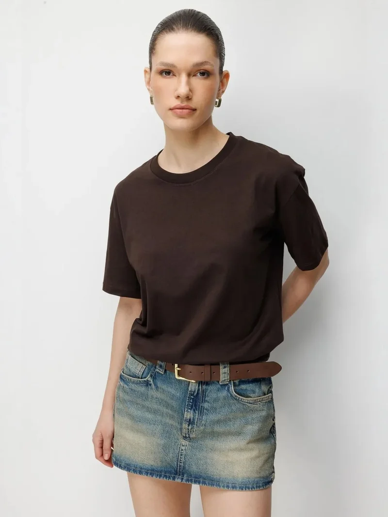 MixRay MIXRAY Oversized Ribbed Crew Neck Two-Piece T-Shirt Set