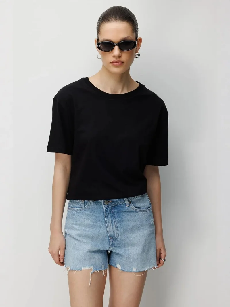 MixRay MIXRAY Oversized Ribbed Crew Neck Two-Piece T-Shirt Set
