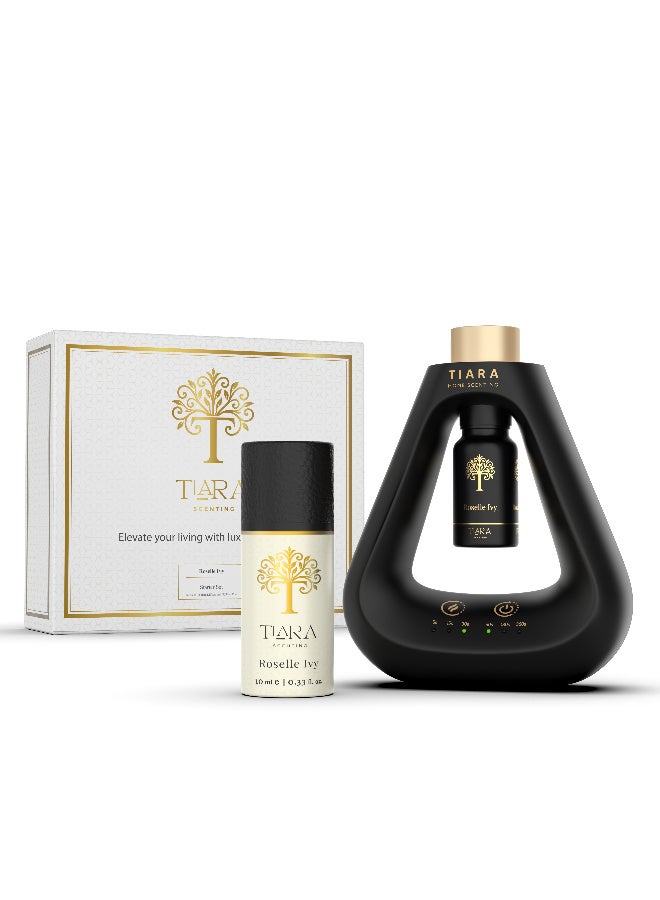 Tiara Scenting طقم البداية من تيارا روزيل إيفي، معطر أسود غير لامع مع كبسولة عطر روزيل إيفي، معطر بدون سلك، بدون ماء، بدون حرارة، قابل لضبط الشدة، مناسب للأطفال والحيوانات الأليفة، عطر منزلي فاخر - Image 1