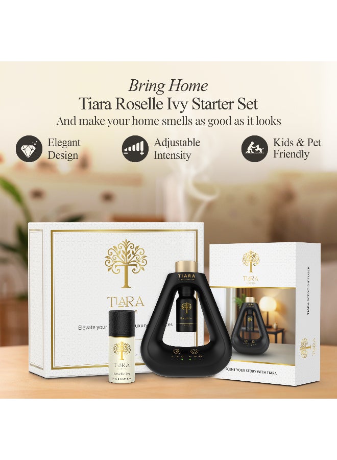Tiara Scenting طقم البداية من تيارا روزيل إيفي، معطر أسود غير لامع مع كبسولة عطر روزيل إيفي، معطر بدون سلك، بدون ماء، بدون حرارة، قابل لضبط الشدة، مناسب للأطفال والحيوانات الأليفة، عطر منزلي فاخر - Image 2