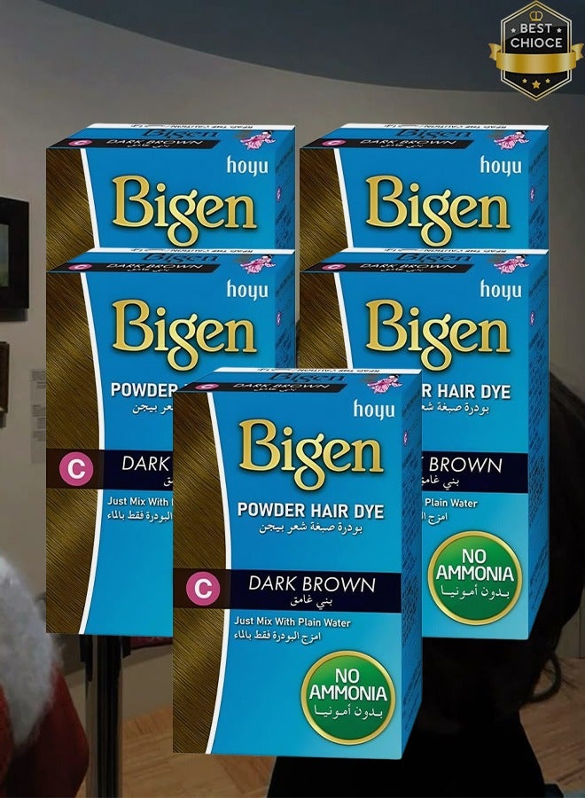 بايجن 5 قطع بودرة صبغ الشعر باللون البني الداكن مع الماء العادي بدون أمونيا 6 جرام - Image 1