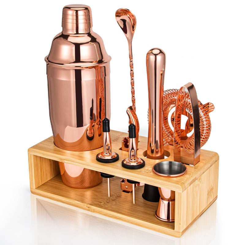 Semderm Rose Gold Cocktail Shaker Set Premium 188 Stainless Steel Mixology Bartender Kit with Stylish Bamboo Stand 10Piece Bar Tools Accessories for Home Decor Gift for Women Mom Wedding - Image 2