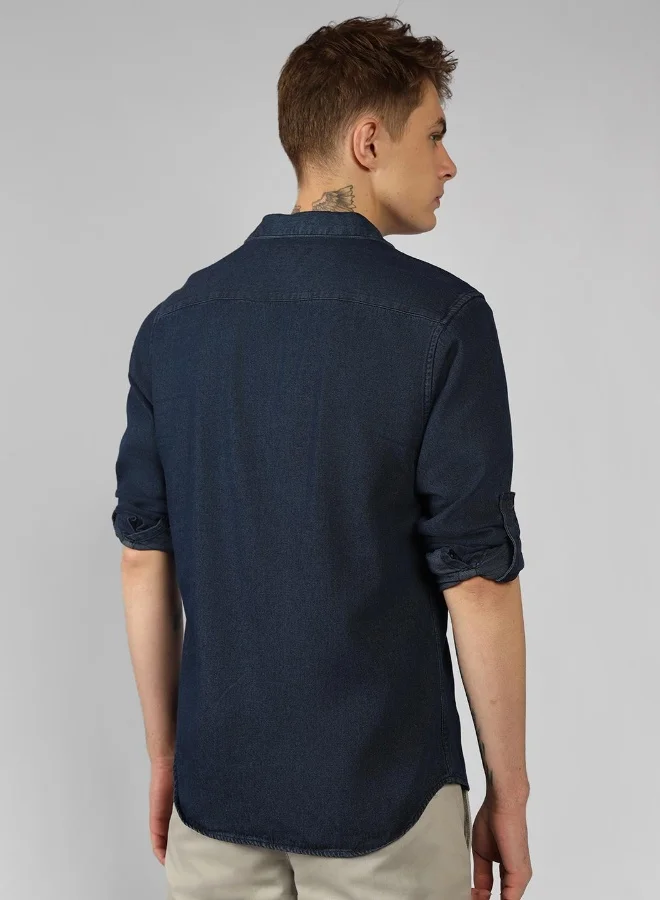 دينيس لينغو Slim Fit Indigo Denim Shirt Regular Collar