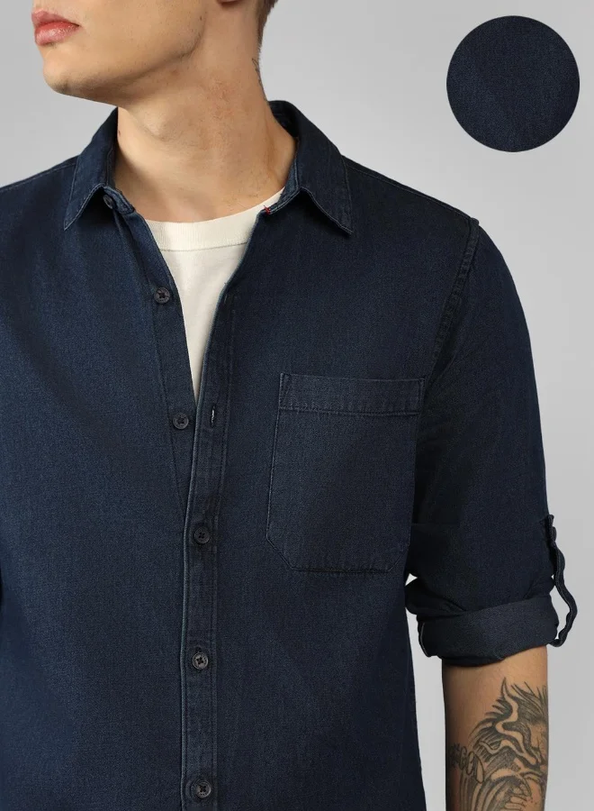دينيس لينغو Slim Fit Indigo Denim Shirt Regular Collar