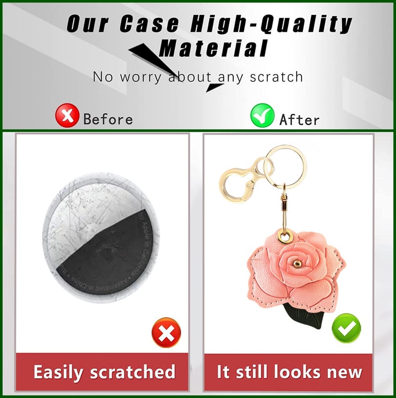 BORKUANA Leather Keychain Holder Case Compatible with AirTag,Cute Protective Cover with Keyring,Anti-Scratch Finder GPS Tracker Case for Wallet Keys,bag,pets(Rose C) - Image 3