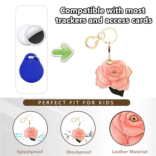 BORKUANA Leather Keychain Holder Case Compatible with AirTag,Cute Protective Cover with Keyring,Anti-Scratch Finder GPS Tracker Case for Wallet Keys,bag,pets(Rose C) - Image 4