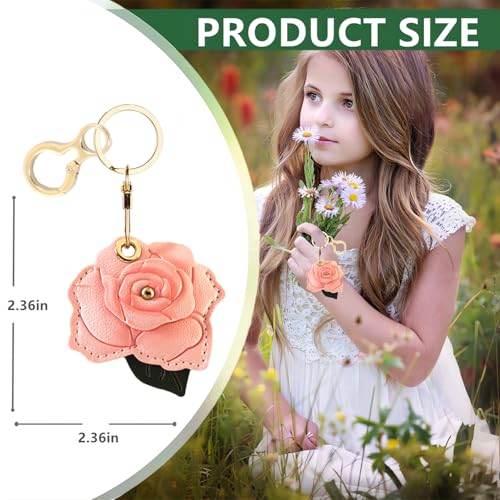 BORKUANA Leather Keychain Holder Case Compatible with AirTag,Cute Protective Cover with Keyring,Anti-Scratch Finder GPS Tracker Case for Wallet Keys,bag,pets(Rose C) - Image 2