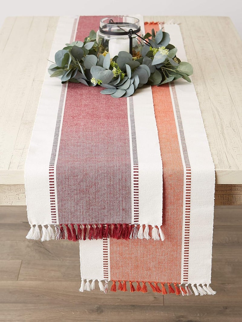 DII Dobby Stripe Woven Table Runner, 13x72-inch, Redwood - Image 3