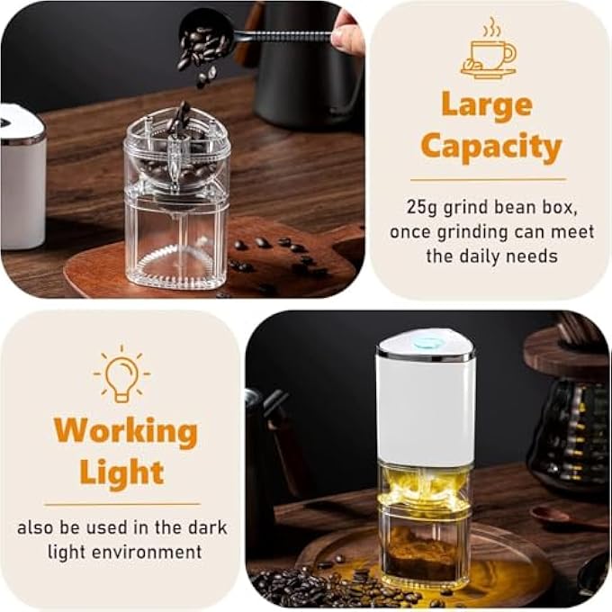 أكس سبرينج مطحنة القهوة الكهربائية Xspring بسعة 155 مل قابلة لإعادة الشحن بحجم USB، مطحنة كهربائية أوتوماتيكية على شكل شقوق مخروطي، مطحنة قهوة بإعداد مؤقت لمدة 3 دقائق، سهلة التنظيف - Image 5