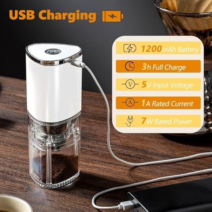 أكس سبرينج مطحنة القهوة الكهربائية Xspring بسعة 155 مل قابلة لإعادة الشحن بحجم USB، مطحنة كهربائية أوتوماتيكية على شكل شقوق مخروطي، مطحنة قهوة بإعداد مؤقت لمدة 3 دقائق، سهلة التنظيف - Image 2