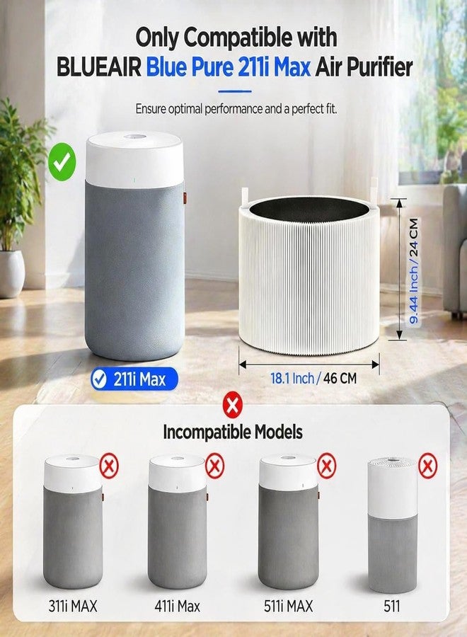 Bluearks عبوتان من فلاتر بديلة متوافقة مع جهاز تنقية الهواء Blueair Blue Pure 211i Max. فلتر Blue Pure F2MAX، فلتر 3 في 1 H13 True HEPA وفلتر كربون نشط عالي الكفاءة، رقم القطعة البديلة F2MAX - Image 2