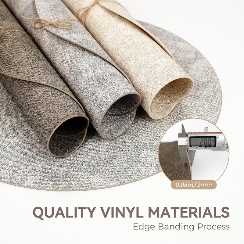NCUE 13" Round Placemats Set of 4, Reversible Faux Leather Heat Resistant Table Mats, Waterproof Oilproof Wipeable Table Protective Placemats for Vinyl, Washable for Indoor & Outdoor Use (4, Dark Coffee) - Image 5