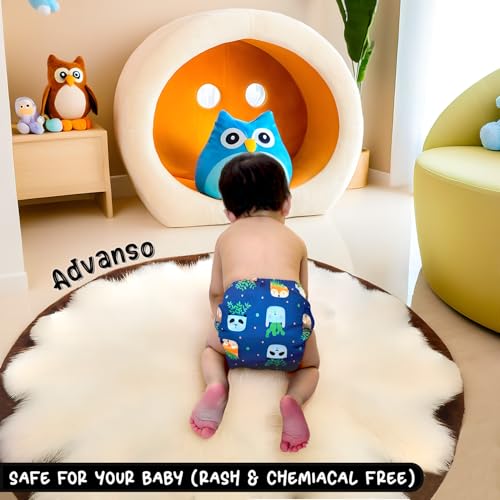 Advanso Leakage Proof cloth diapers for babies, high absorbent 1 reusable diaper 2 insert pad combo pack washable cloth diaper free size 5-18kg adjustable pocket cover 55 - Image 5