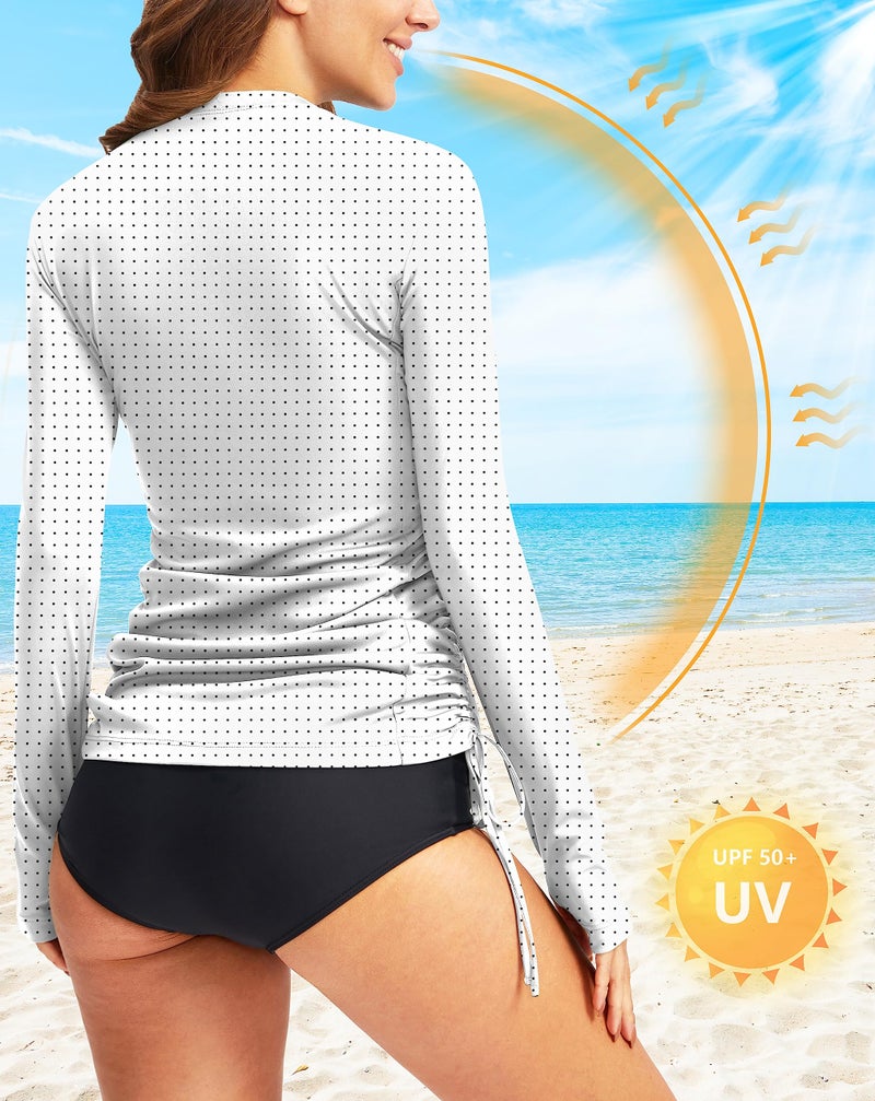 Soothfeel Women's Long Sleeve UV Sun Protection Rash Guard Shirts UPF 50+ Swim Shirt Swimsuits Top for Women with Zip Pockets Black Dot XL - Image 3