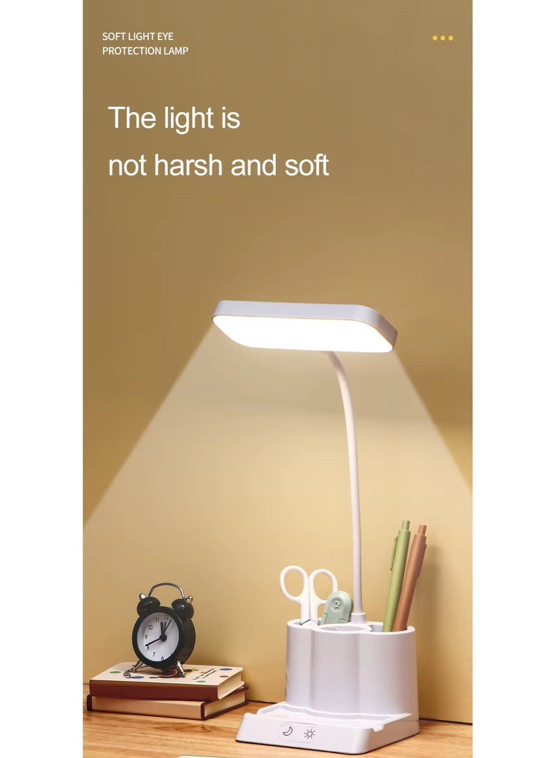 مصباح مكتب LED بوضع التحكم بثلاثة ألوان، مع حامل قلم وحامل هاتف، مرن 360 درجة، تحكم باللمس، العناية بالعين، مصباح طاولة للكمبيوتروسطح المكتب، مصباح دراسة لغرفة النوم والمكتب - Image 3
