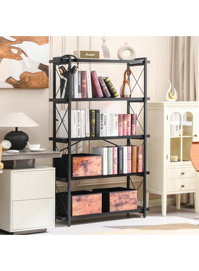 HCHQHS Bookshelf, 5-Tier Industrial Bookcase, Black Open Book Shelf, Freestanding Tall Bookshelves with Metal Frame - Image 3