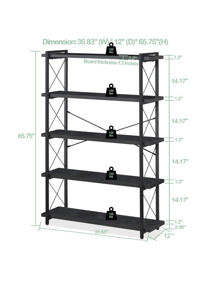 HCHQHS Bookshelf, 5-Tier Industrial Bookcase, Black Open Book Shelf, Freestanding Tall Bookshelves with Metal Frame - Image 5