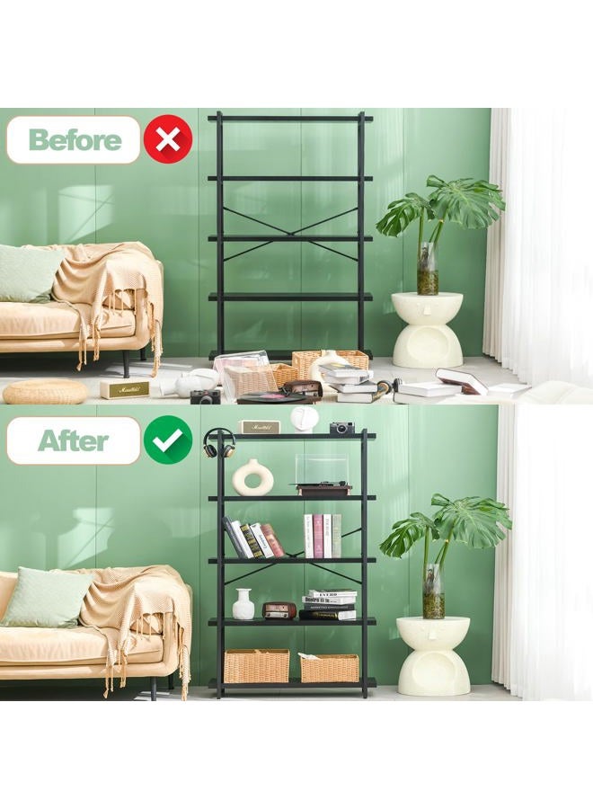 HCHQHS Bookshelf, 5-Tier Industrial Bookcase, Black Open Book Shelf, Freestanding Tall Bookshelves with Metal Frame - Image 4