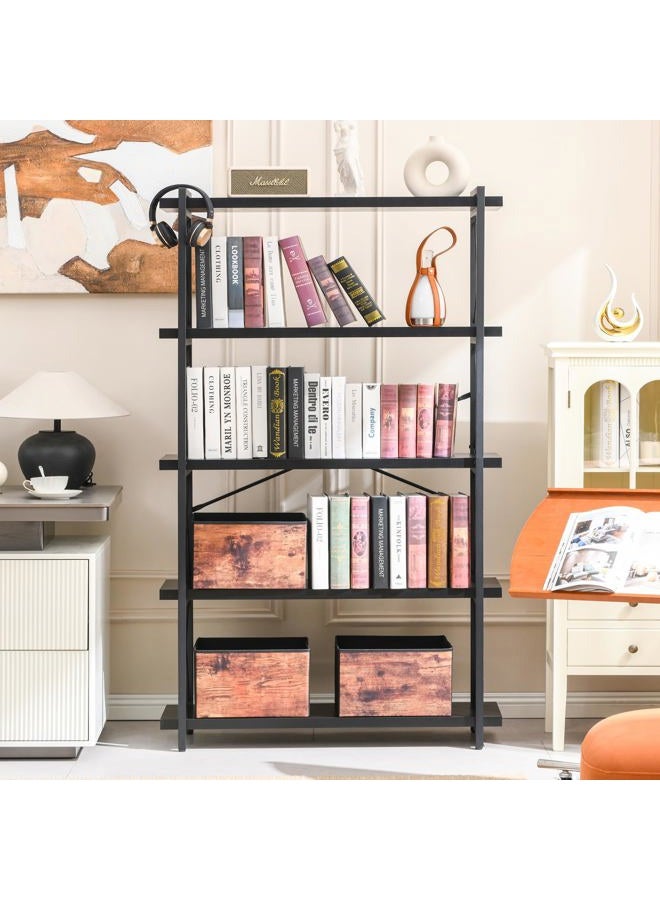 HCHQHS Bookshelf, 5-Tier Industrial Bookcase, Black Open Book Shelf, Freestanding Tall Bookshelves with Metal Frame - Image 2