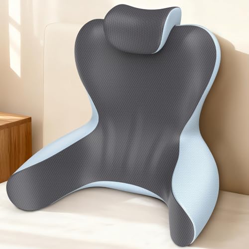 HAMYODO Reading Pillow for Sitting in Bed,22" H Back Support Pillow for Sitting up,Back Rest & Lumbar Support Pillows with Arms, Bed Rest Chair Cushion,Chaise Lounges Reclining,Gaming,Work,Resting(Grey&Blue) - Image 1