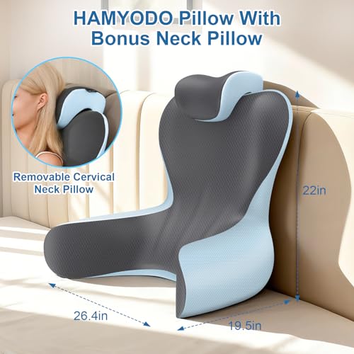 HAMYODO Reading Pillow for Sitting in Bed,22" H Back Support Pillow for Sitting up,Back Rest & Lumbar Support Pillows with Arms, Bed Rest Chair Cushion,Chaise Lounges Reclining,Gaming,Work,Resting(Grey&Blue) - Image 5