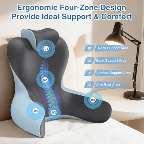 HAMYODO Reading Pillow for Sitting in Bed,22" H Back Support Pillow for Sitting up,Back Rest & Lumbar Support Pillows with Arms, Bed Rest Chair Cushion,Chaise Lounges Reclining,Gaming,Work,Resting(Grey&Blue) - Image 3