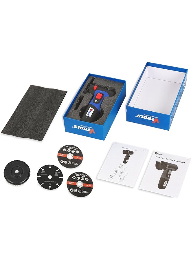 VTOOLS 7.2V Cordless Mini Angle Grinder High Speed 6000Rpm With 2000Mah Battery Compact Angle Grinder For Cutting Polishing Wood Steel And Plastic Blue Vt1215 - Image 5