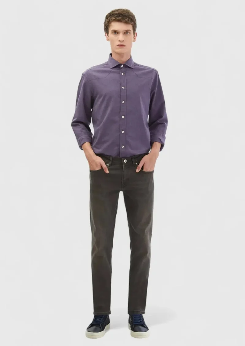 رامسي بنطال جينز بني ضيق بقصة ضيقة مصنوع من مزيج القطن