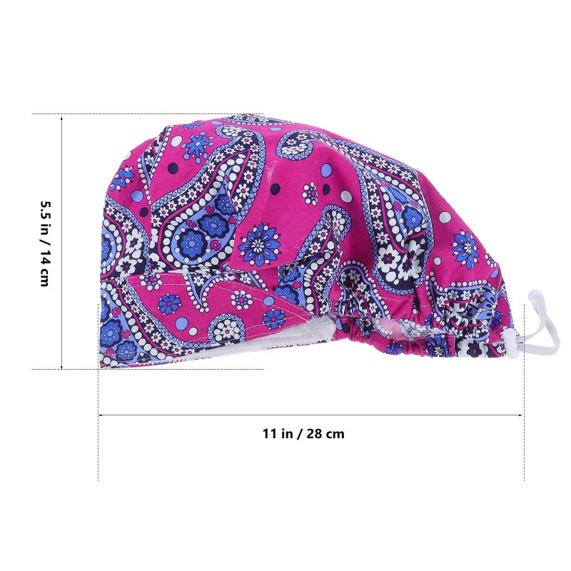 Flower Printed Hat Adjustable Working Cotton Operating Room Hat for Chef - Image 3