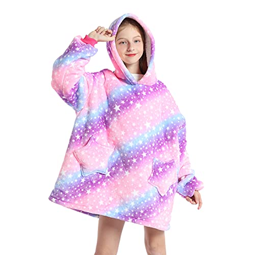 DESERT HOME Wearable Blanket Hoodie for Kids 4-12YR Oversized Hooded Blanket Super Soft Comfortable Warm Flannel Purple - Image 2