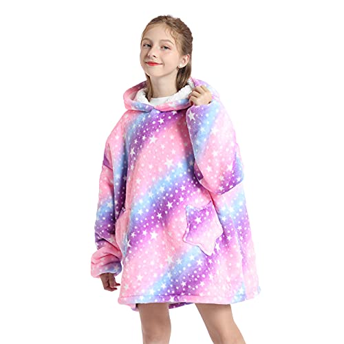 DESERT HOME Wearable Blanket Hoodie for Kids 4-12YR Oversized Hooded Blanket Super Soft Comfortable Warm Flannel Purple - Image 5