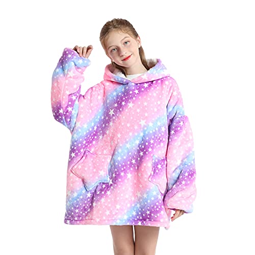 DESERT HOME Wearable Blanket Hoodie for Kids 4-12YR Oversized Hooded Blanket Super Soft Comfortable Warm Flannel Purple - Image 1