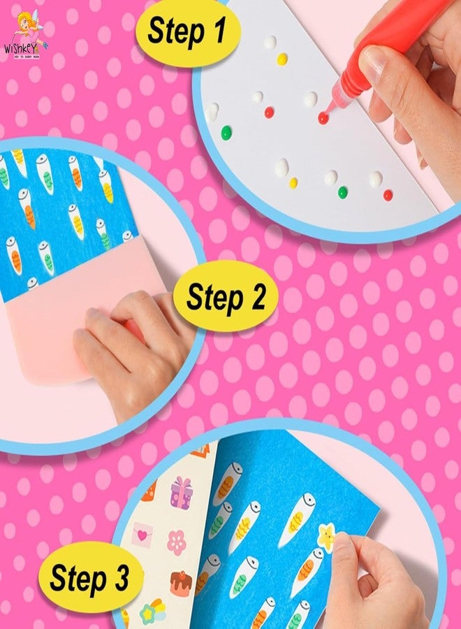 WISHKEY Squeegee Art Kids Paint Kit – 35 PCS Rainbow Scratch & Dot Painting Set with 20 Sheets Paper, 7 Paints, 6 Watercolor Pens, Stickers & Squeegee – Creative Craft Kit for Boys & Girls Ages 4-12 - Image 2