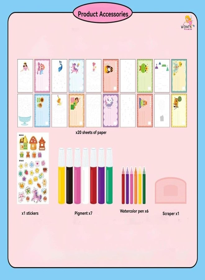 WISHKEY Squeegee Art Kids Paint Kit – 35 PCS Rainbow Scratch & Dot Painting Set with 20 Sheets Paper, 7 Paints, 6 Watercolor Pens, Stickers & Squeegee – Creative Craft Kit for Boys & Girls Ages 4-12 - Image 5