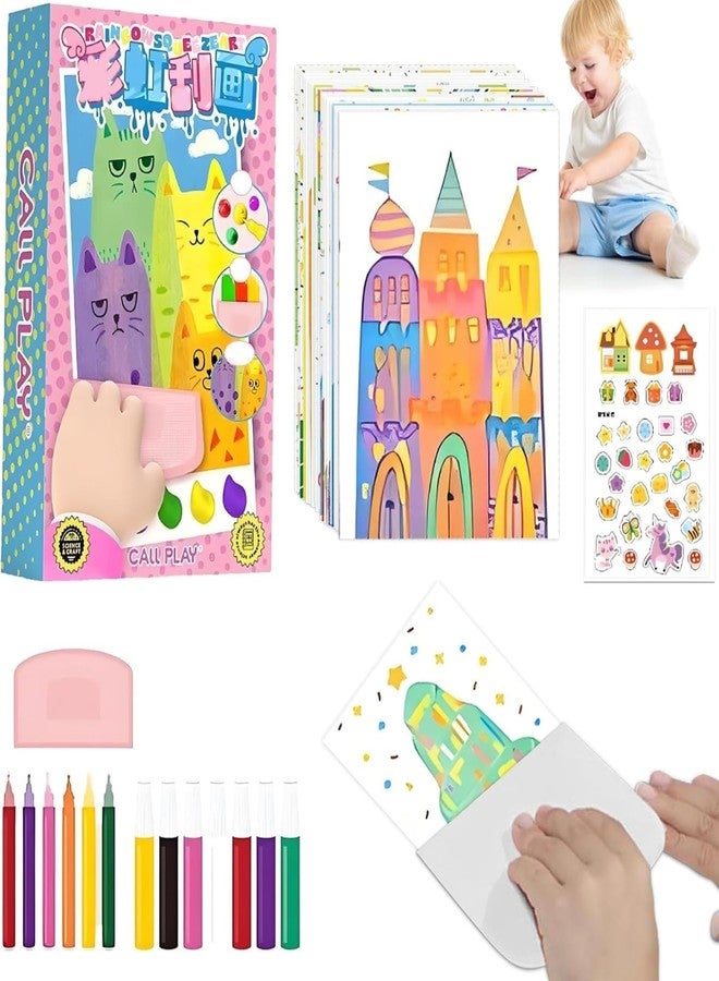 WISHKEY Squeegee Art Kids Paint Kit – 35 PCS Rainbow Scratch & Dot Painting Set with 20 Sheets Paper, 7 Paints, 6 Watercolor Pens, Stickers & Squeegee – Creative Craft Kit for Boys & Girls Ages 4-12 - Image 1