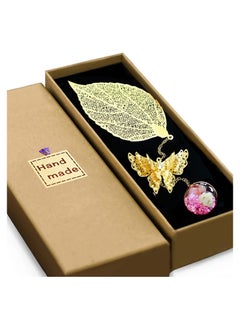 KASTWAVE Gift Bookmarks for Women, KASTWAVE Handmade 3D Butterfly and Dried Flower Bead Charms, Pendant Metal Leaf Book Markers Appreciation Mother's Day Gifts for Teachers Students Readers Friends Mom Girls  - Image 1