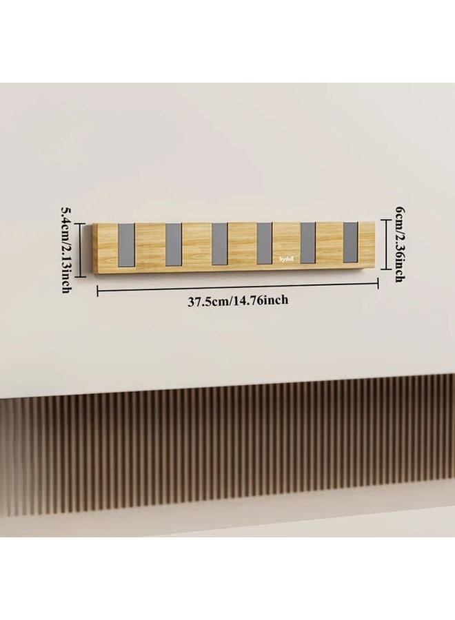Modern Wood Color No Drill Heavy Duty Door Hanging Coat Hat Rack 6 Anti Slip Hooks - Image 1