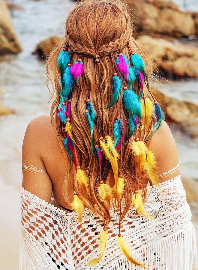 GENBREE Boho Festival Feather Headband Bohemian Gypsy Long Hair Accessories with Beads Hippie Headpiece for Women (Pattern 3) - Image 1