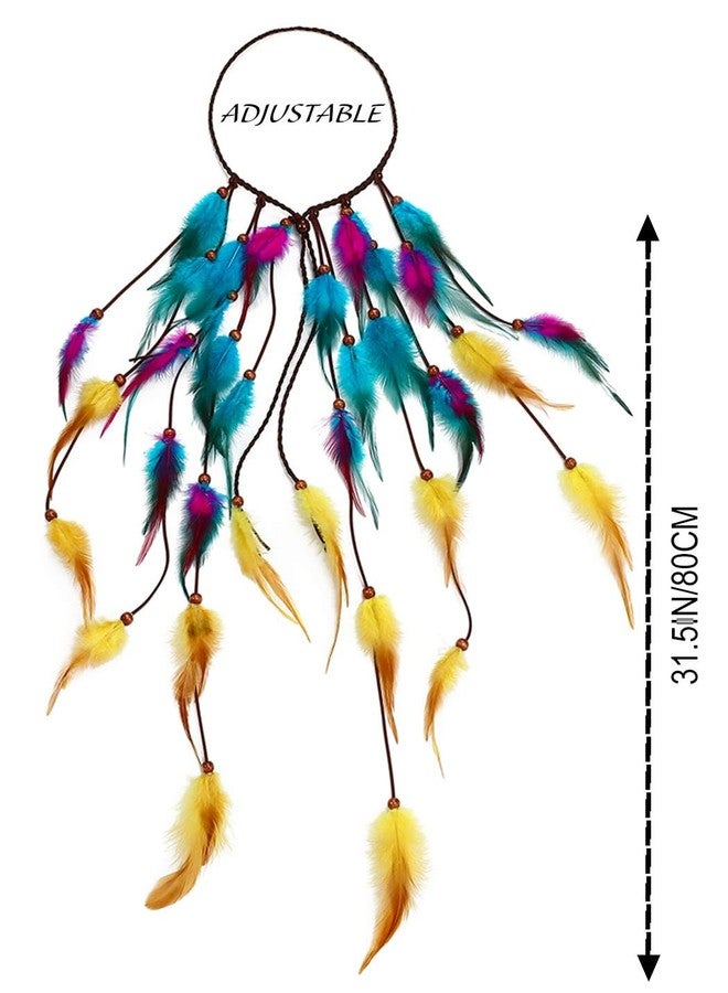 GENBREE Boho Festival Feather Headband Bohemian Gypsy Long Hair Accessories with Beads Hippie Headpiece for Women (Pattern 3) - Image 4
