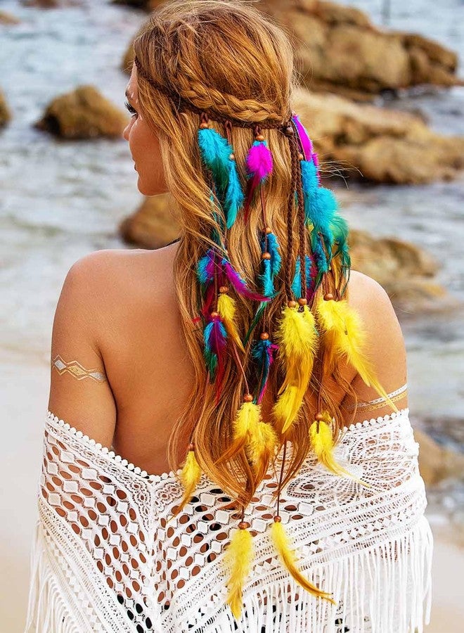 GENBREE Boho Festival Feather Headband Bohemian Gypsy Long Hair Accessories with Beads Hippie Headpiece for Women (Pattern 3) - Image 3