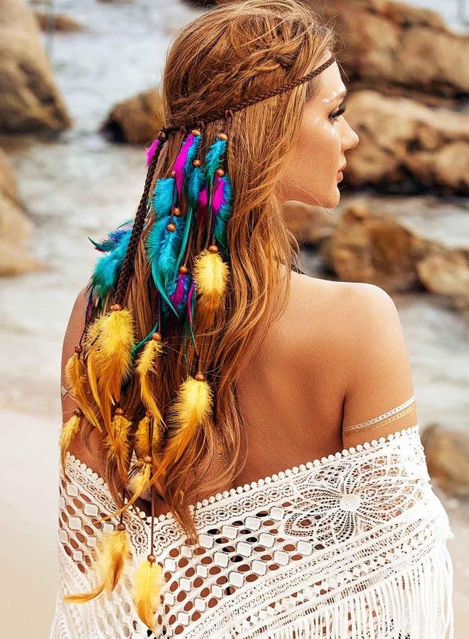 GENBREE Boho Festival Feather Headband Bohemian Gypsy Long Hair Accessories with Beads Hippie Headpiece for Women (Pattern 3) - Image 5