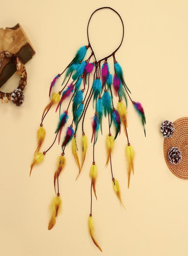 GENBREE Boho Festival Feather Headband Bohemian Gypsy Long Hair Accessories with Beads Hippie Headpiece for Women (Pattern 3) - Image 2