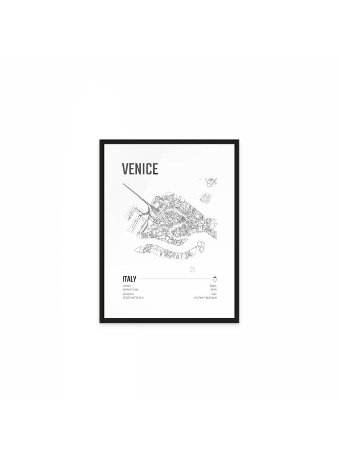 آرت دیکور  ديكور فني مؤطر، طباعة صورة فنية جميلة لخريطة مدينة البندقية، ملصق حضري حديث باللونين الأبيض والأسود، هدية سفر لإيطاليا، ديكور جداري لغرفة المعيشة، المكتب، غرفة النوم، الفنادق - Image 1