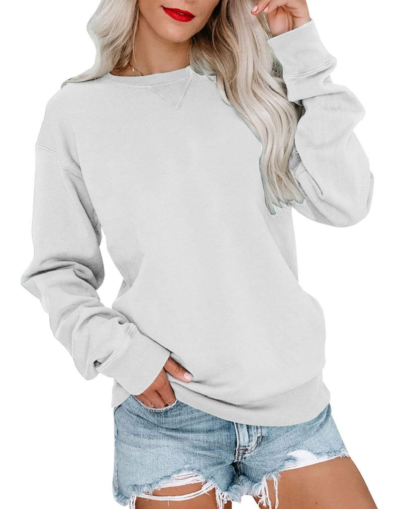 Bingerlily Womens Casual Long Sleeve Sweatshirt Crew Neck Cute Pullover Relaxed Fit Tops (White,X-Large) - Image 1
