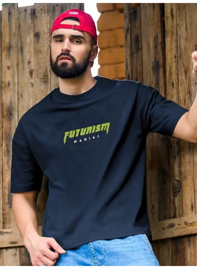 Maniac Maniac Men Printed Round Neck Half Sleeve Cotton Black Slim Fit Tshirt