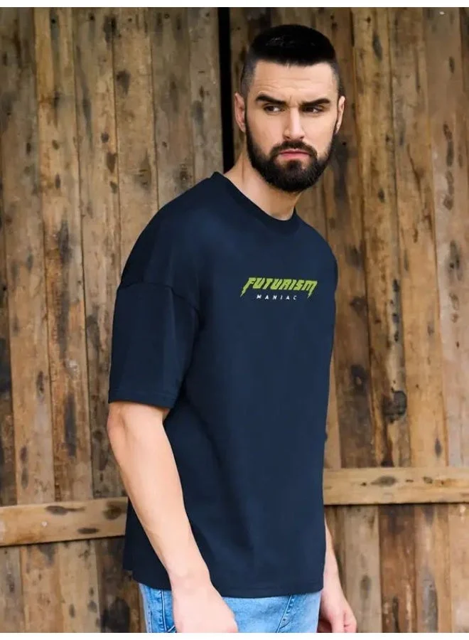 Maniac Maniac Men Printed Round Neck Half Sleeve Cotton Black Slim Fit Tshirt